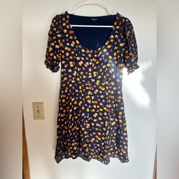 Madewell blue mini dress with orange flowers. Size 4 - Picture 2 of 5